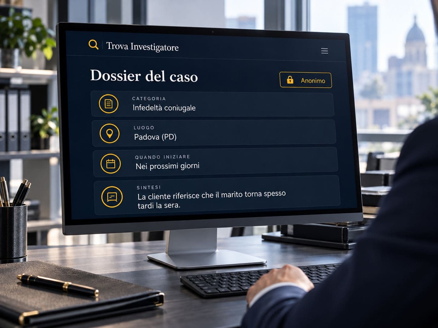 Un'agenzia guarda al computer il dossier anonimo del caso